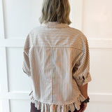Ruffled Hem Striped Button Jacket