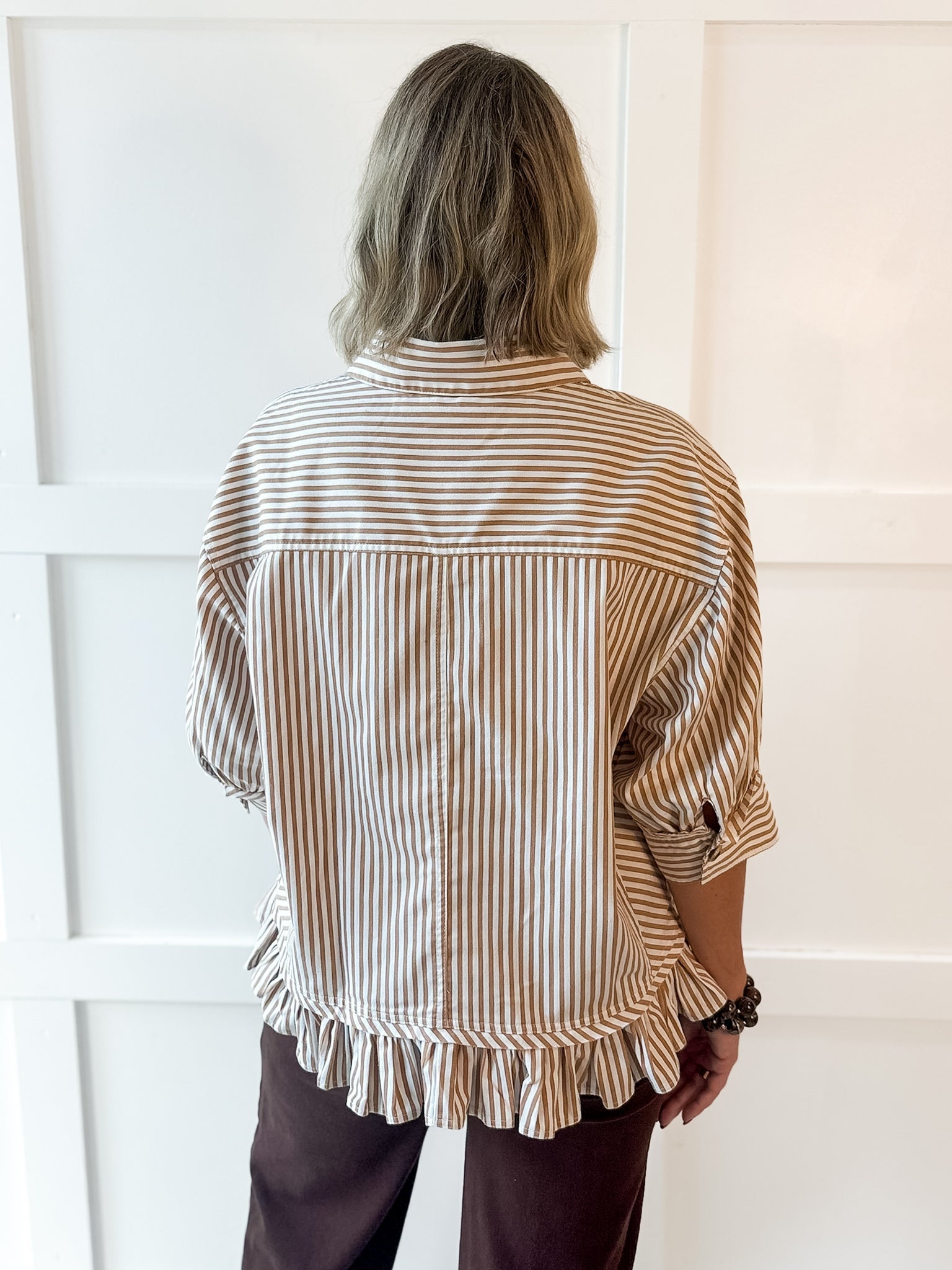 Ruffled Hem Striped Button Jacket