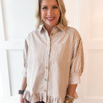 Ruffled Hem Striped Button Jacket