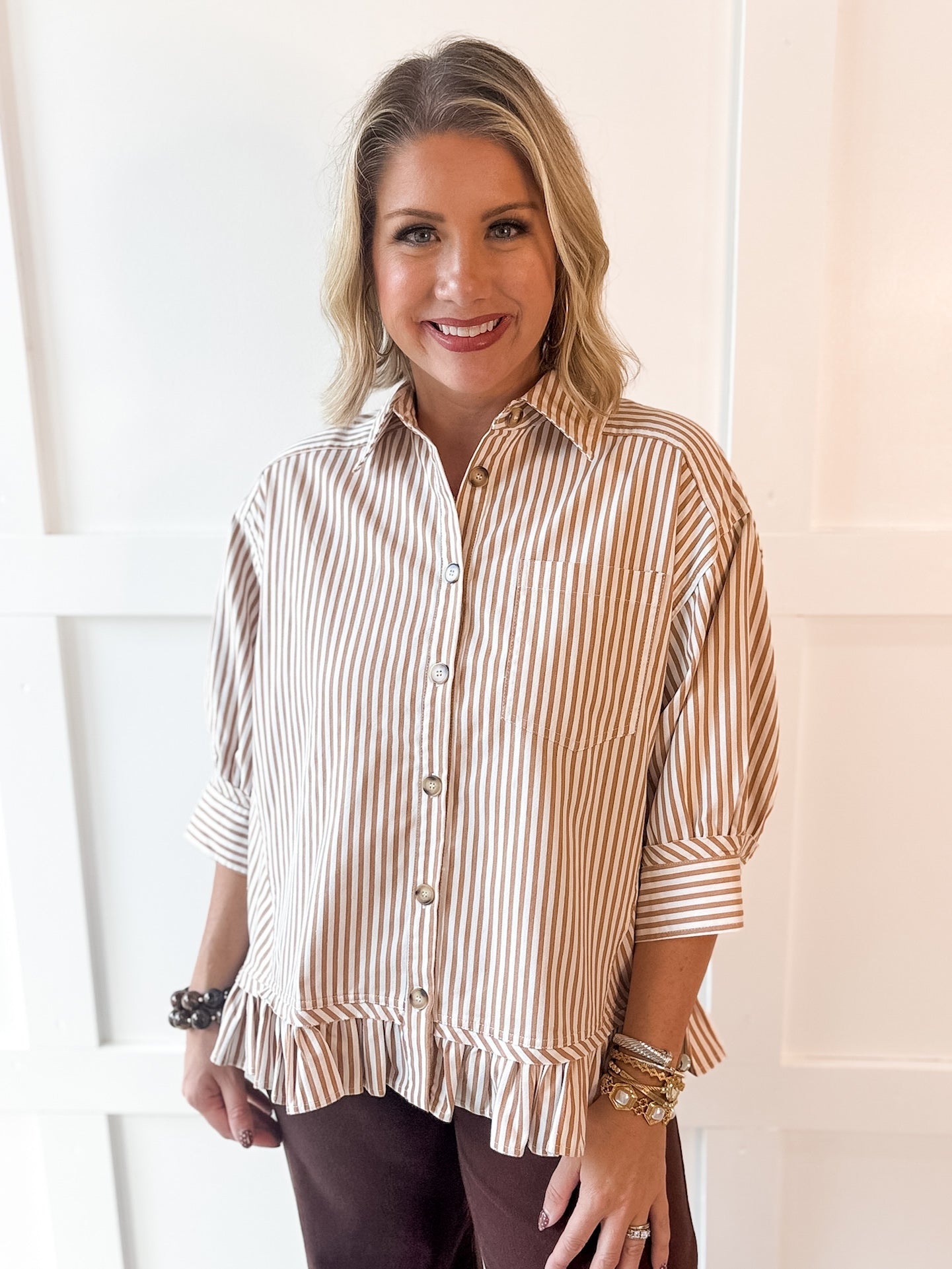 Ruffled Hem Striped Button Jacket