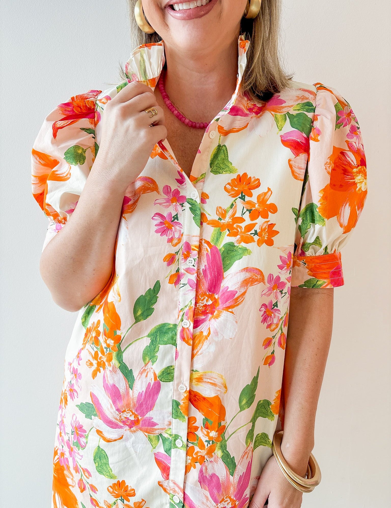 Ruffled Neck Shirt Dress