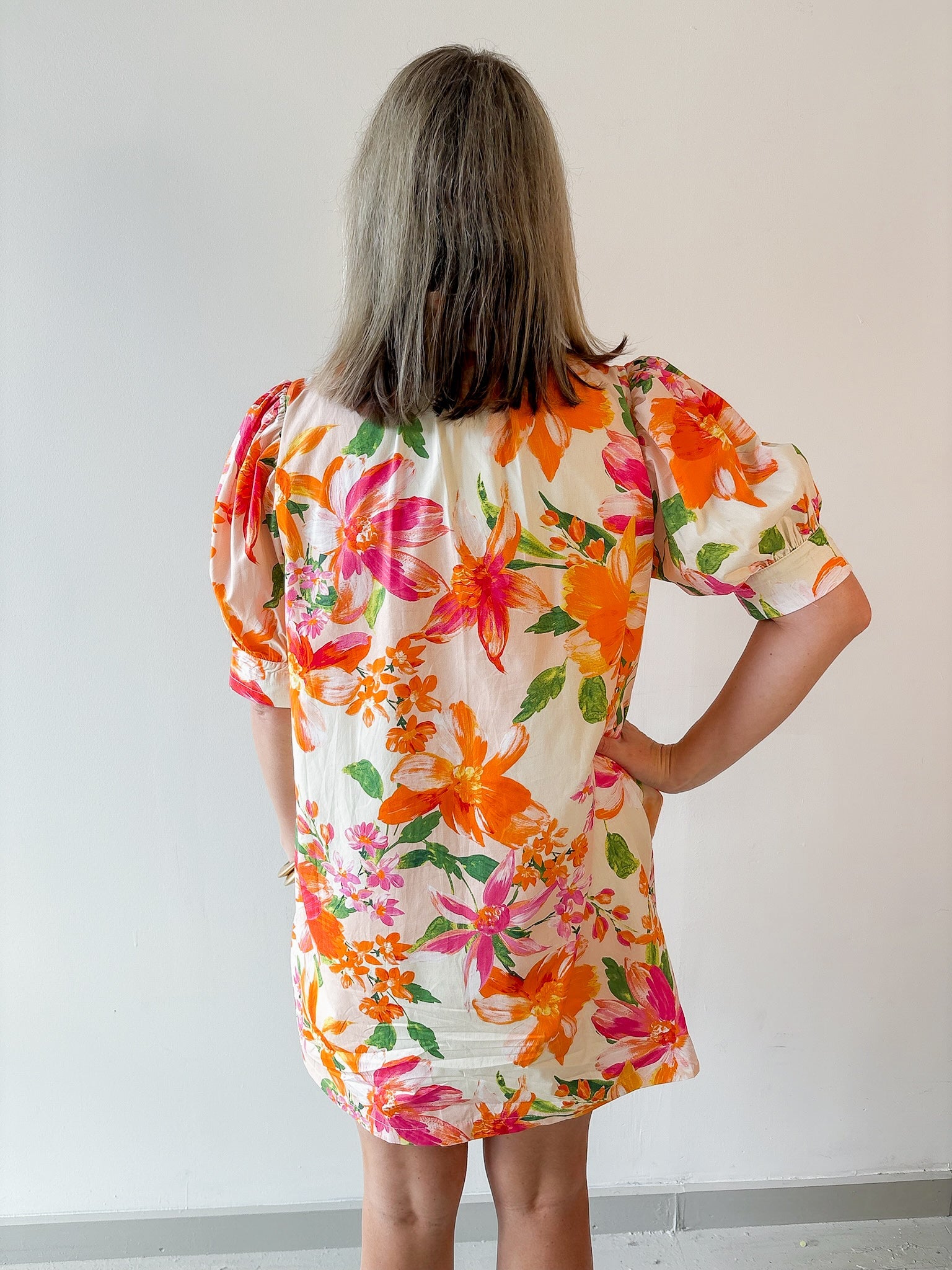 Ruffled Neck Shirt Dress