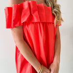 Ruffled Off Shoulder Dress - Orange