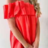 Ruffled Off Shoulder Dress - Orange