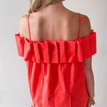 Ruffled Off Shoulder Dress - Orange