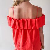 Ruffled Off Shoulder Dress - Orange
