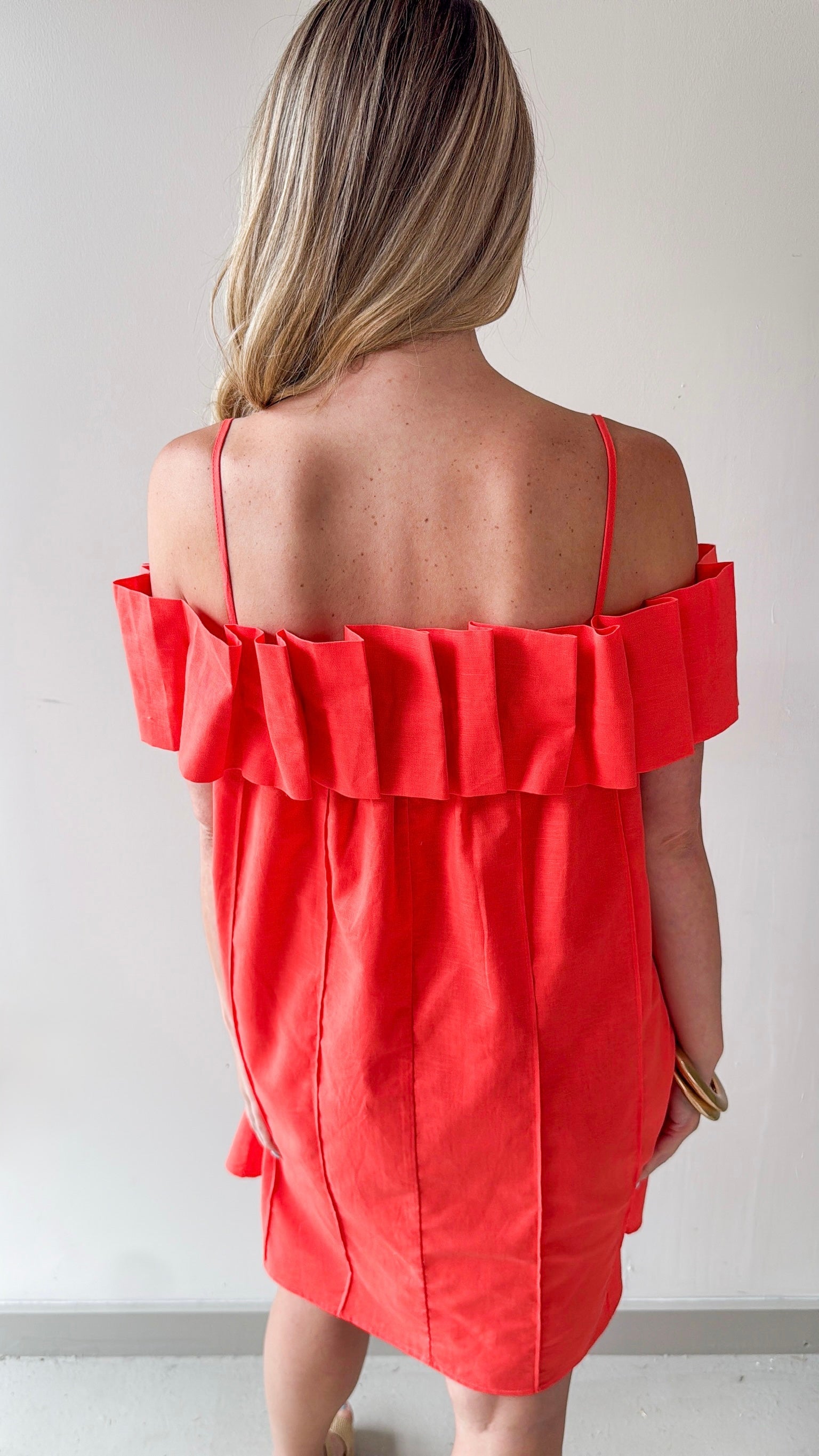 Ruffled Off Shoulder Dress - Orange