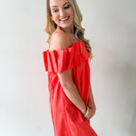 Ruffled Off Shoulder Dress - Orange