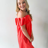 Ruffled Off Shoulder Dress - Orange