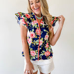 Ruffled Sleeves Button Down Floral Top