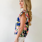 Ruffled Sleeves Button Down Floral Top