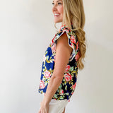 Ruffled Sleeves Button Down Floral Top