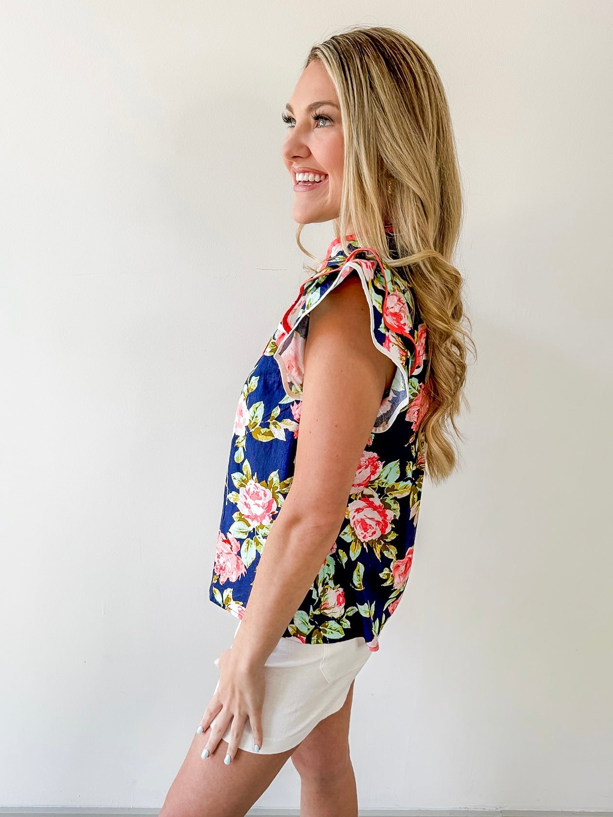 Ruffled Sleeves Button Down Floral Top