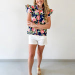 Ruffled Sleeves Button Down Floral Top