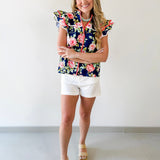 Ruffled Sleeves Button Down Floral Top