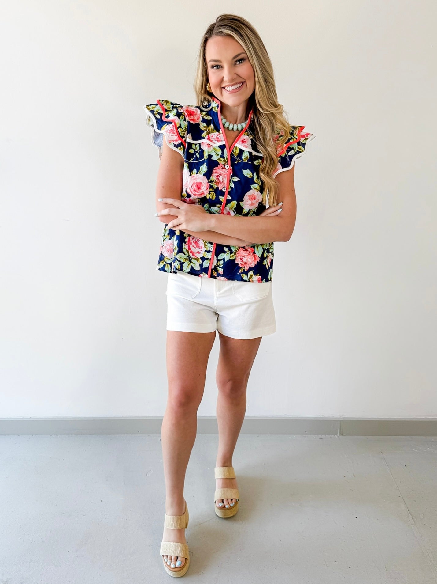 Ruffled Sleeves Button Down Floral Top