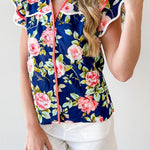 Ruffled Sleeves Button Down Floral Top