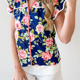 Ruffled Sleeves Button Down Floral Top