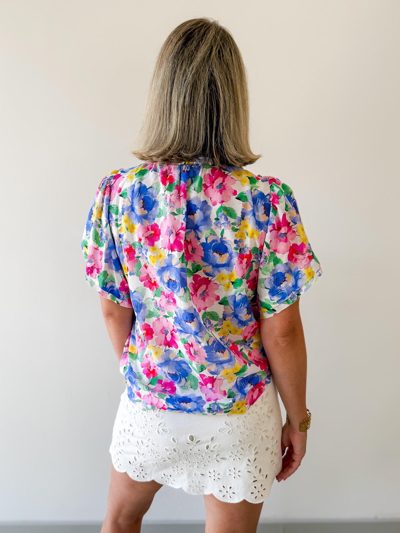 Ruffled V-Neck Floral Top