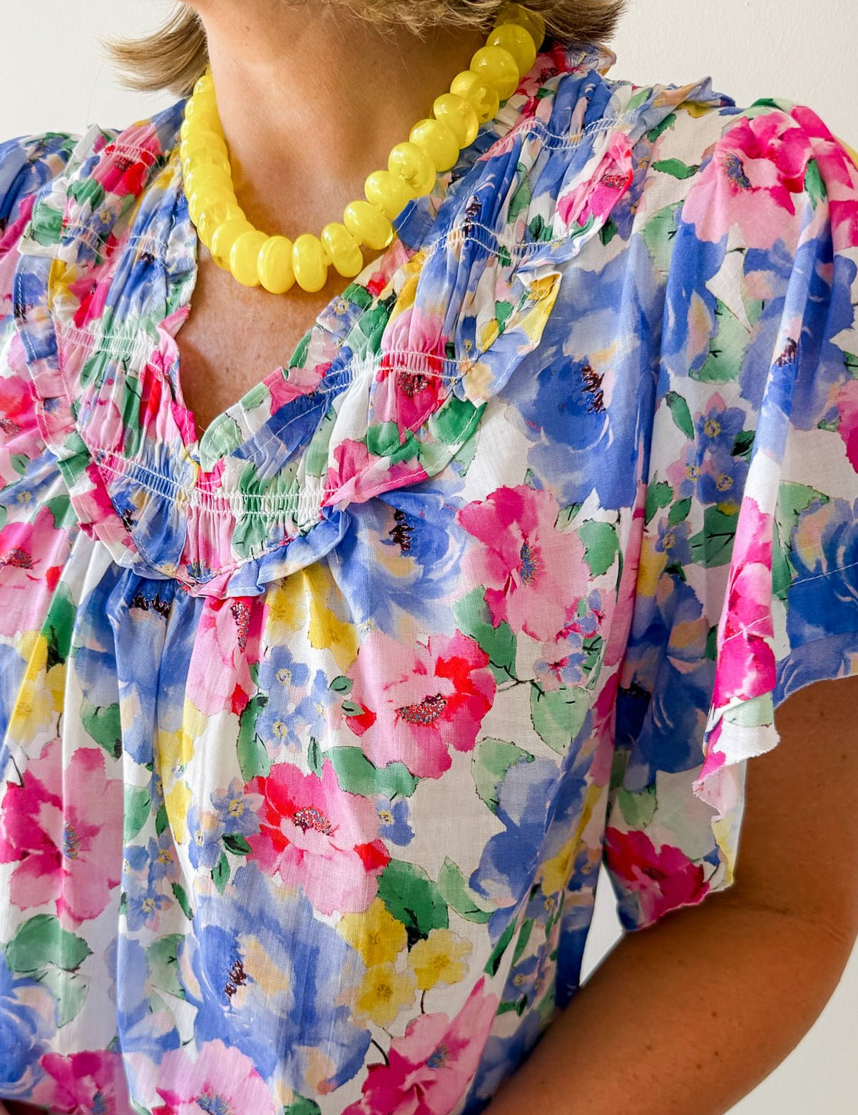 Ruffled V-Neck Floral Top