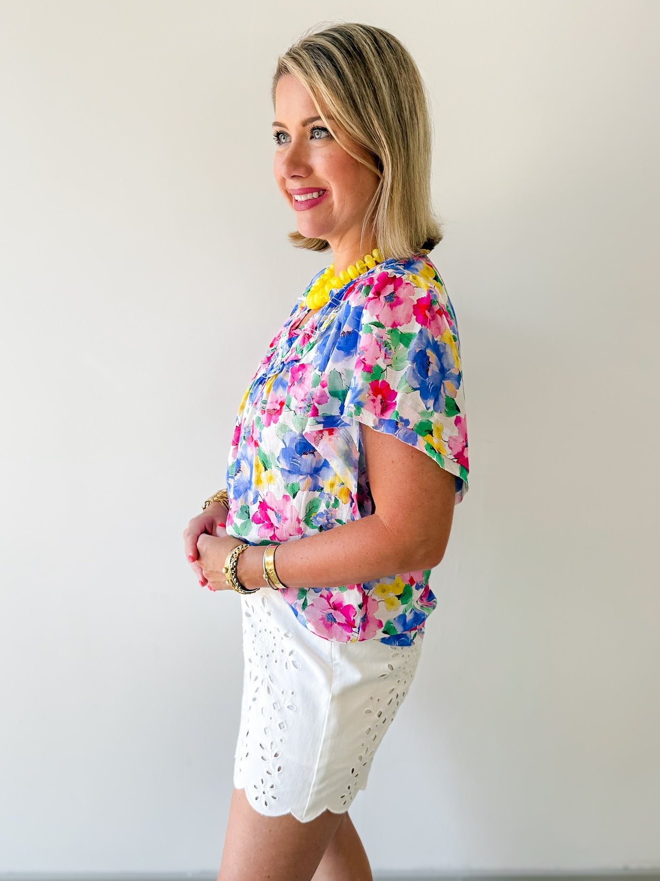 Ruffled V-Neck Floral Top