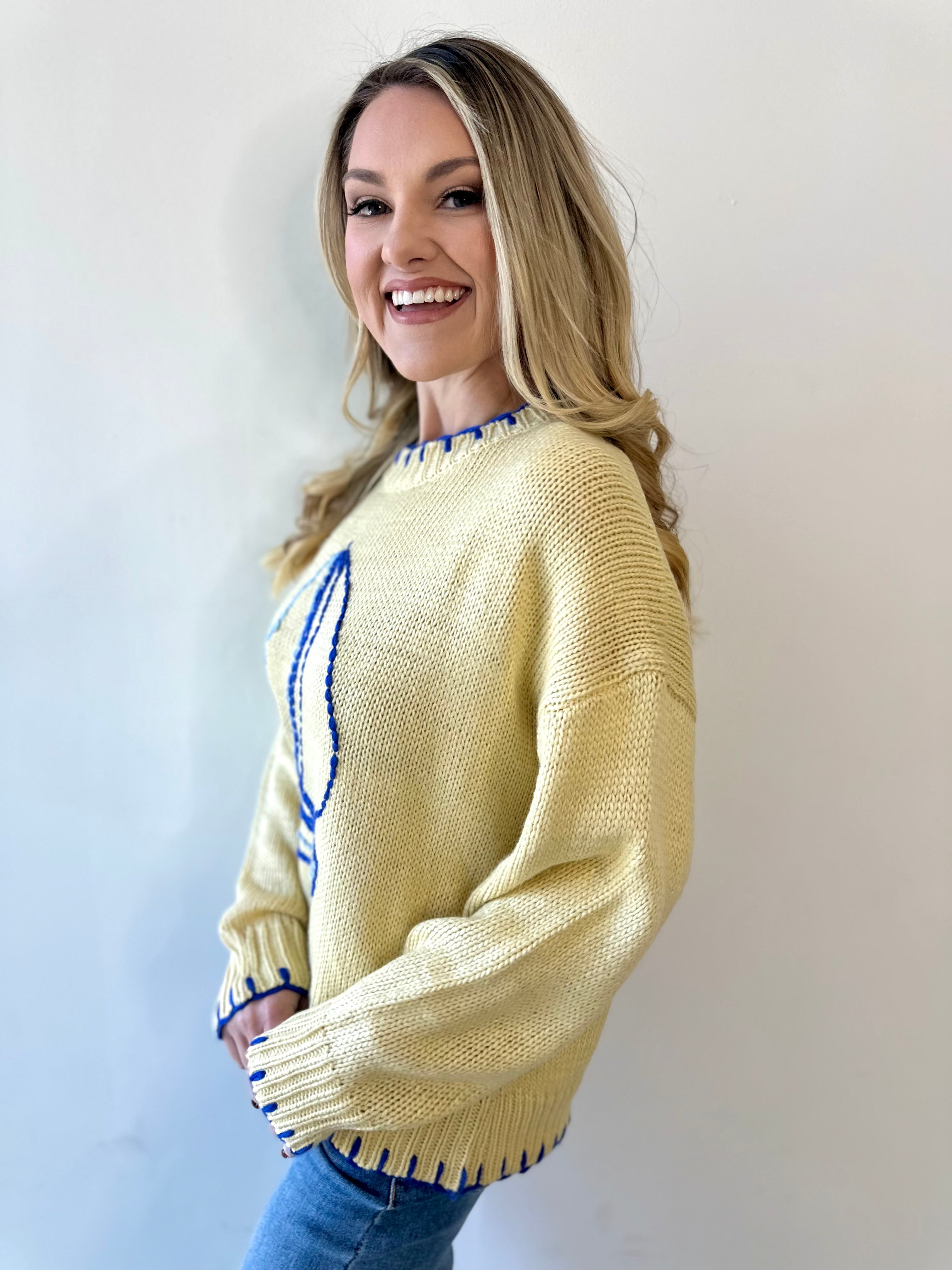 Sailboat Embroidery Sweater - Butter