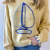 Sailboat Embroidery Sweater - Butter