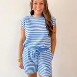 Sailor Knit Stripe Top & Short Set - Blue