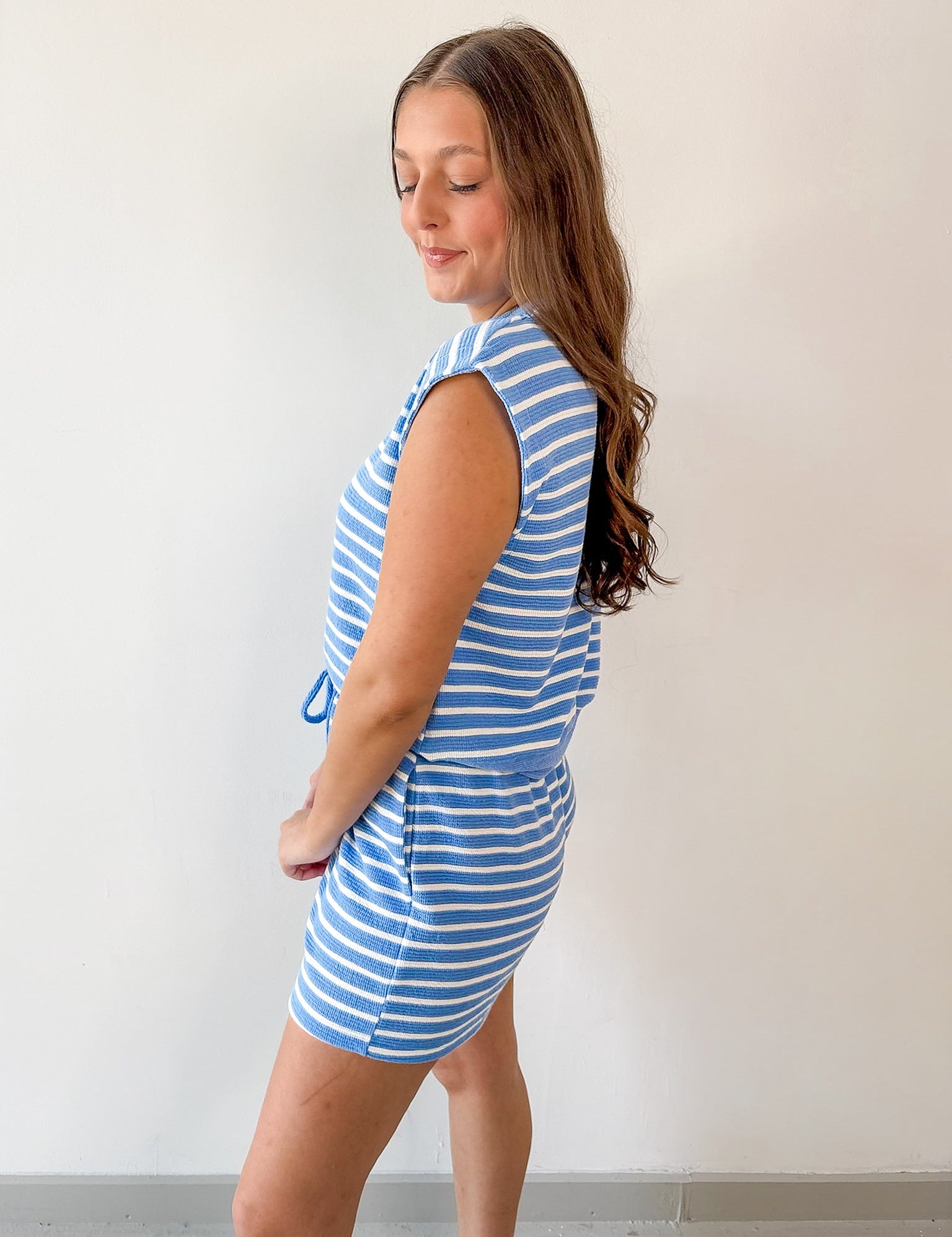 Sailor Knit Stripe Top & Short Set - Blue