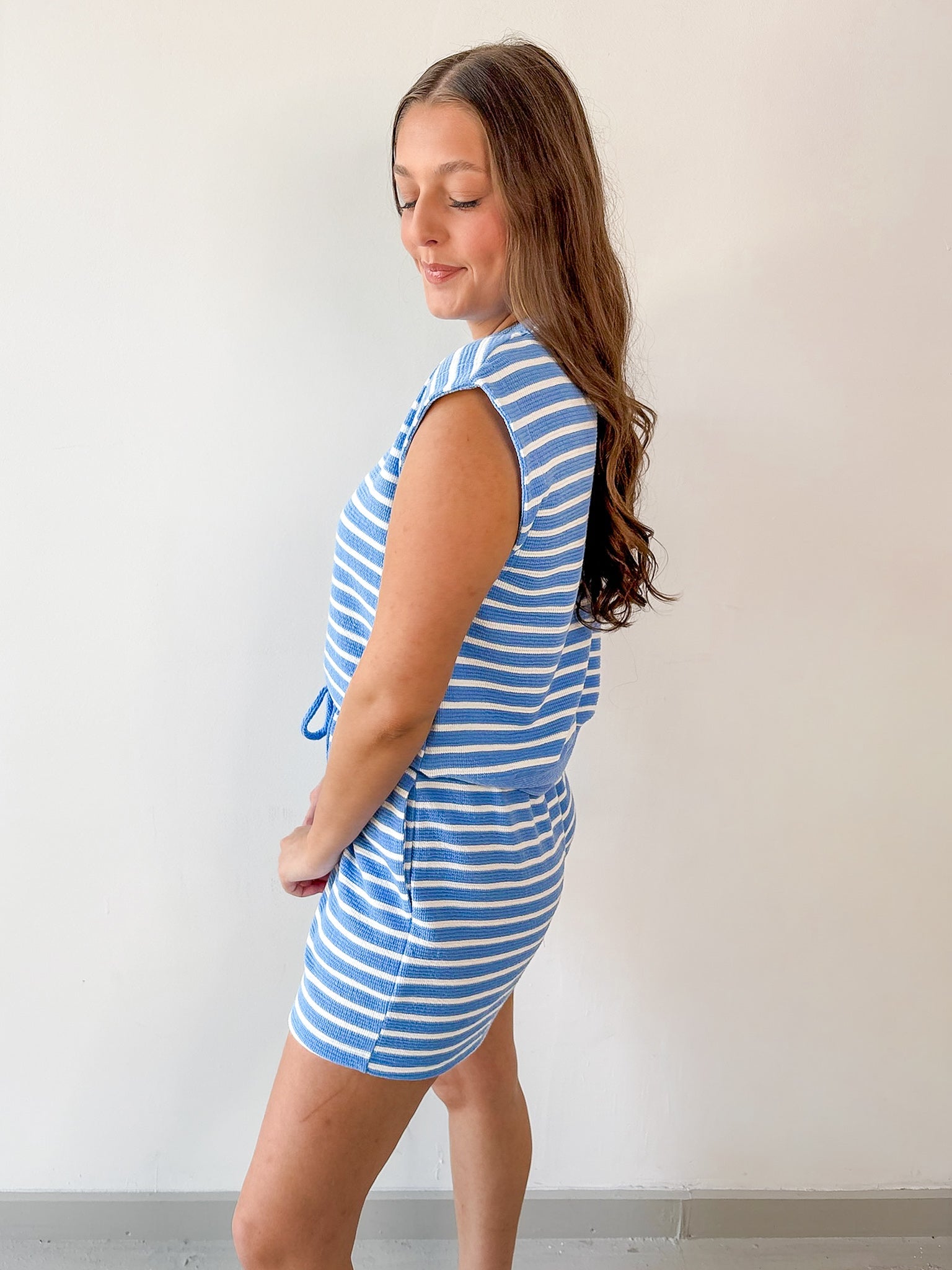Sailor Knit Stripe Top & Short Set - Blue