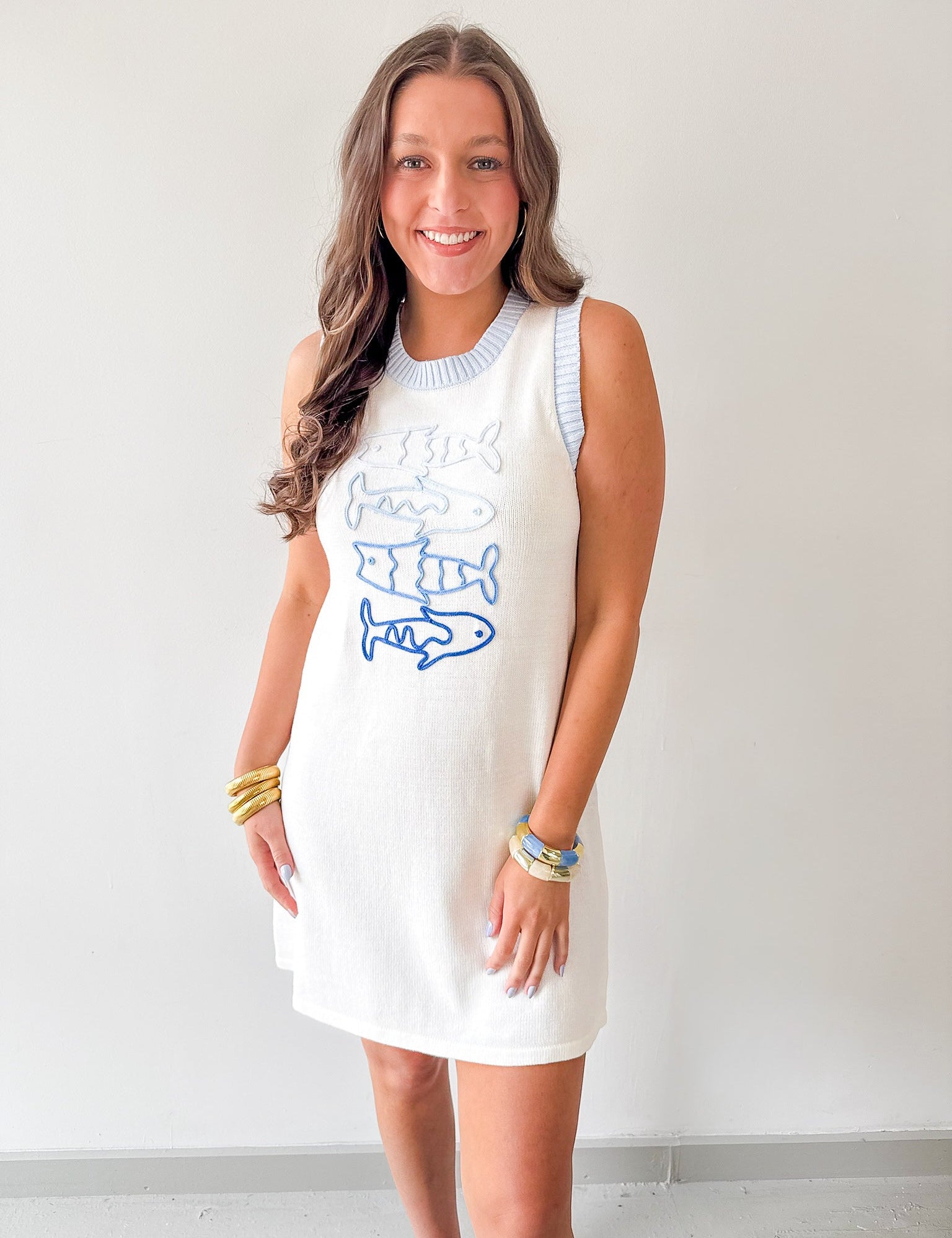Sardine Embroidered Knit Dress