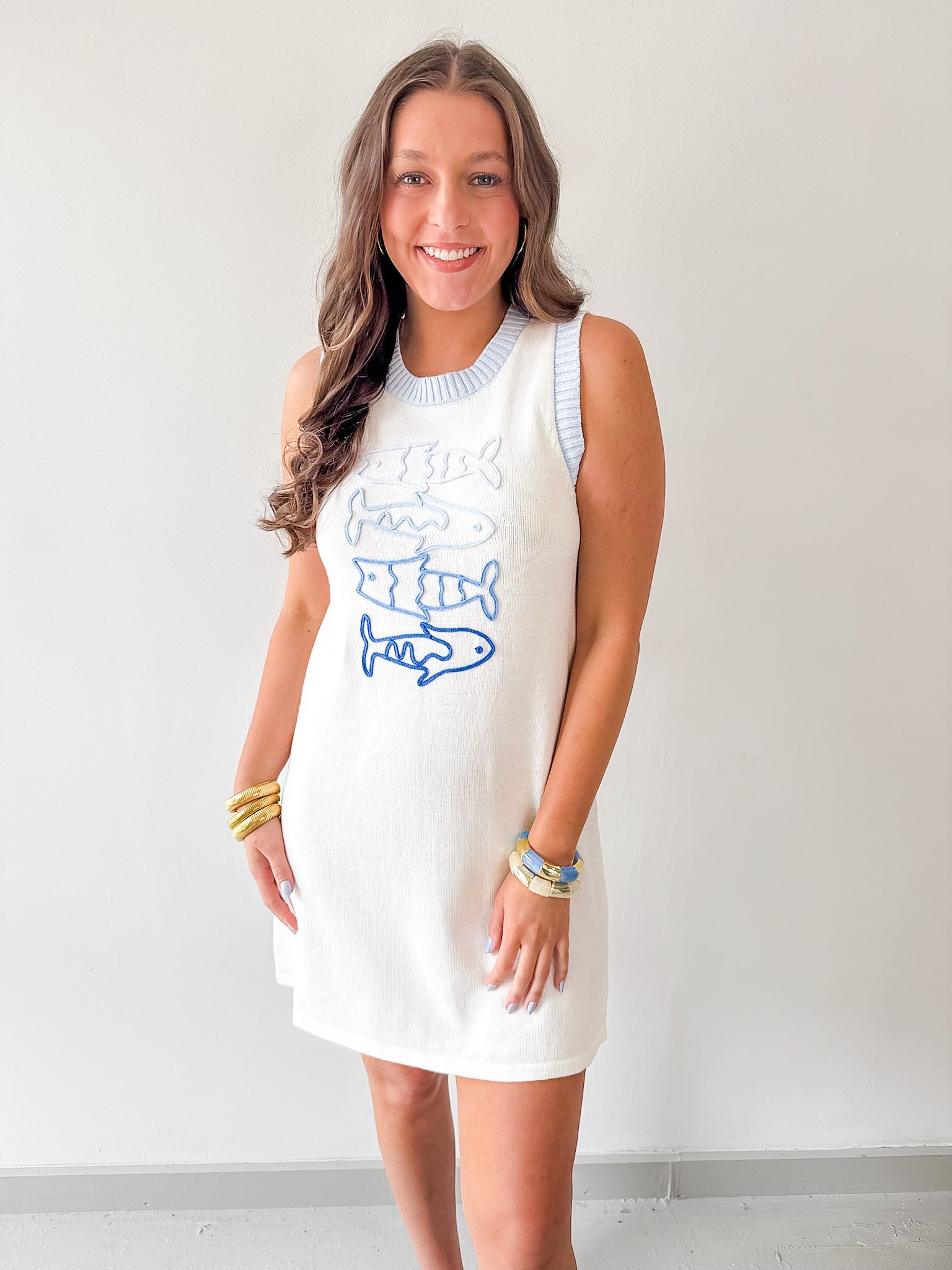Sardine Embroidered Knit Dress