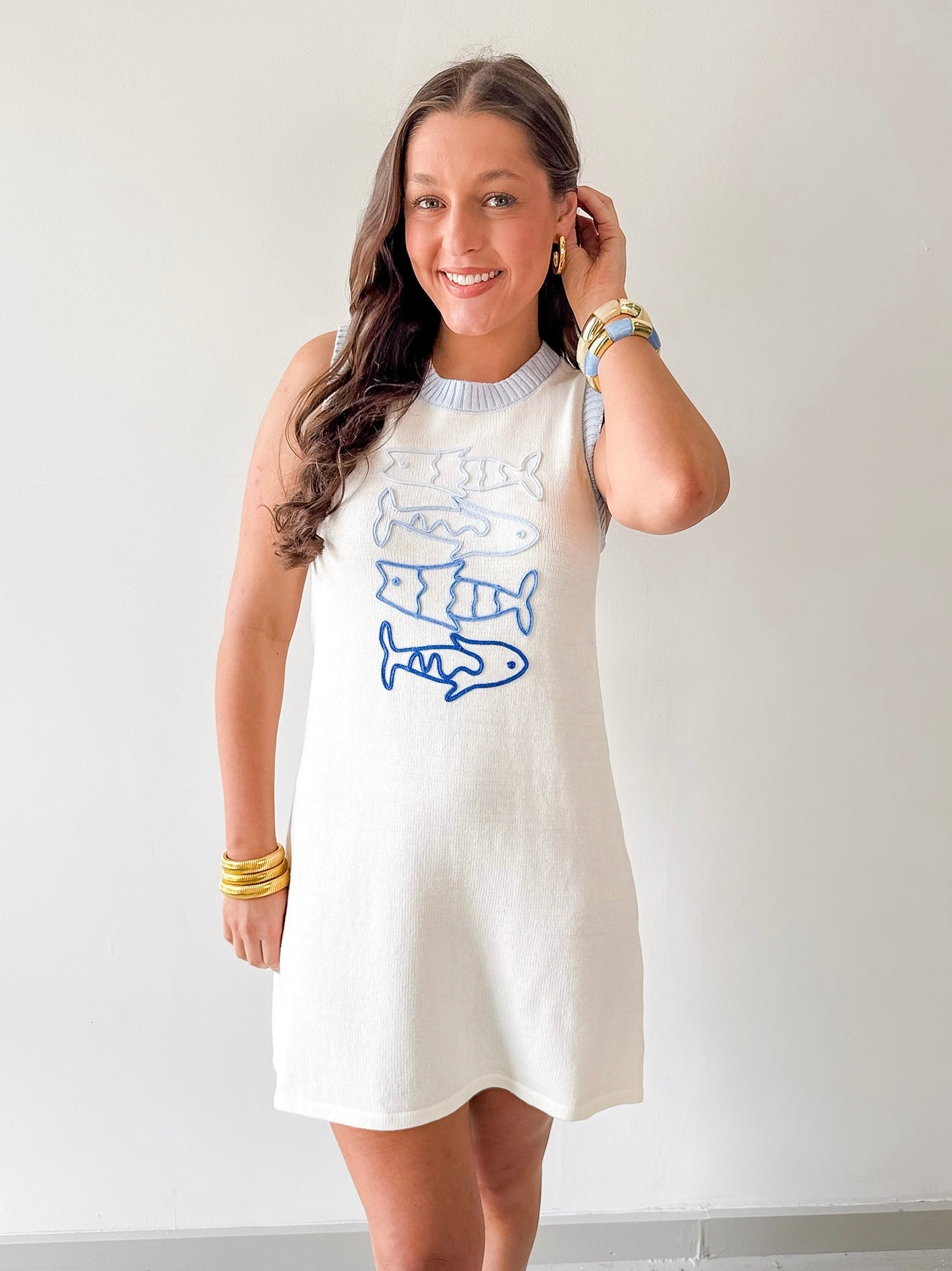 Sardine Embroidered Knit Dress