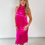 Satin Halter & Midi Skirt Set - Pink