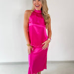 Satin Halter & Midi Skirt Set - Pink