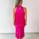 Satin Halter & Midi Skirt Set - Pink