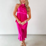 Satin Halter & Midi Skirt Set - Pink