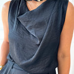 Satin Top & Wide Leg Pants Set- Black