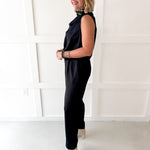 Satin Top & Wide Leg Pants Set- Black