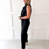 Satin Top & Wide Leg Pants Set- Black