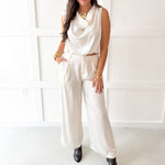 Satin Top & Wide Leg Pants set - Cream