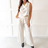 Satin Top & Wide Leg Pants set - Cream
