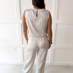 Satin Top & Wide Leg Pants set - Cream