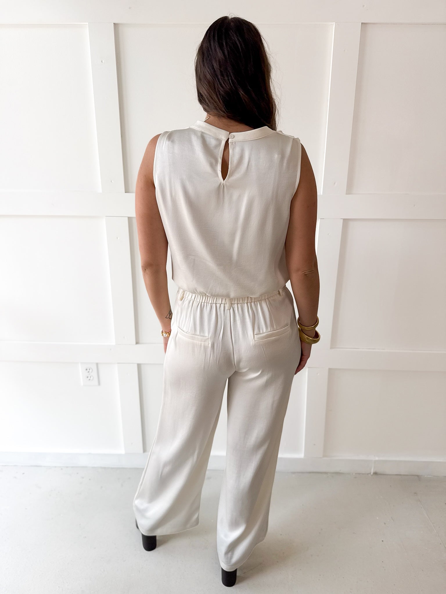 Satin Top & Wide Leg Pants set - Cream