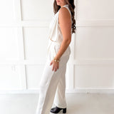Satin Top & Wide Leg Pants set - Cream
