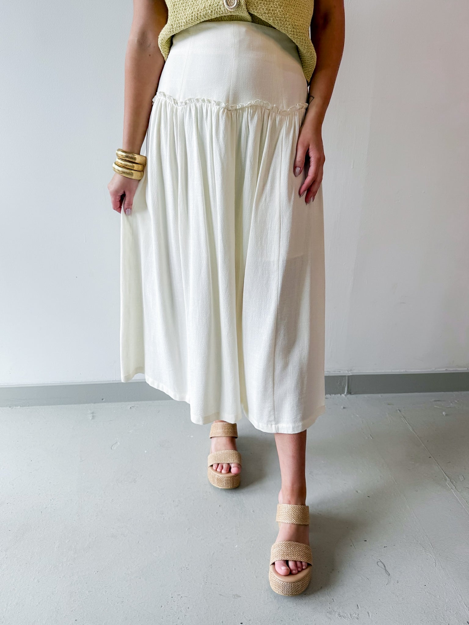 Scallop Drop Waist Maxi Skirt - Ivory