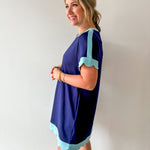 Scallop Edge Accent Solid Dress - Navy