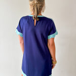 Scallop Edge Accent Solid Dress - Navy