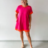 Scallop Edge Accent Solid Dress - Pink