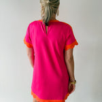 Scallop Edge Accent Solid Dress - Pink